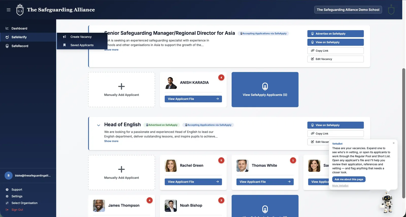SafeVerify vacancies with applicants arriving from SafeApply and other sources